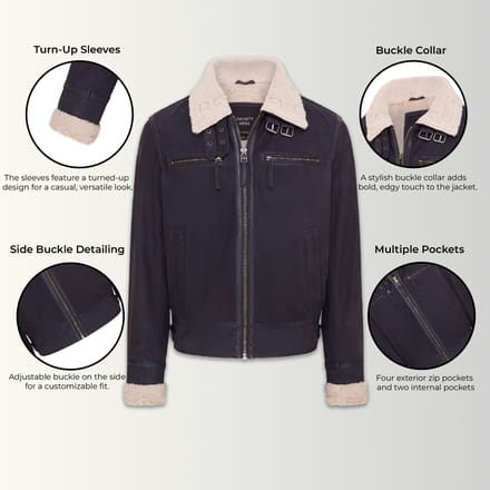 Heren blauw echt schaap suède bomber pilotenjack - Sandnes