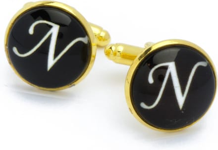 Manchetknopen - Letters Initialen Letter N Goud Zwart