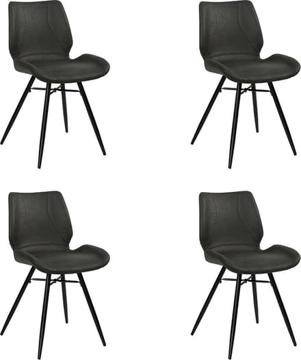 Bronx71® Industriële eetkamerstoel Barrel zwart eco leer - Eetkamerstoelen set van 4 - stoel