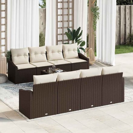 vidaXL Bankstel 9 st Bruin en Crème poly rattan
