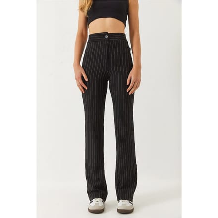 Hoge Taille Gestreepte Flared Broek met Strik
