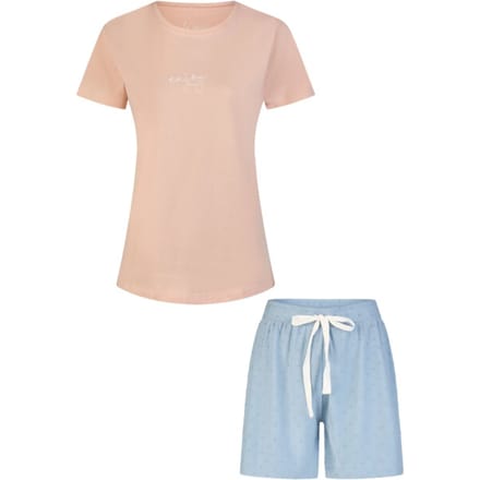 By Louise Dames Korte Pyjama Set Shortama Roze/Blauw Gestipt - Maat L