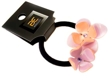 Luxe Haarelastiek twee Camelia's in geschenkdoos (poeder-lila)