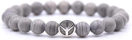 Mala Armband Grijs Natuursteen - Peace Symbool – 19 cm - Rhylane®