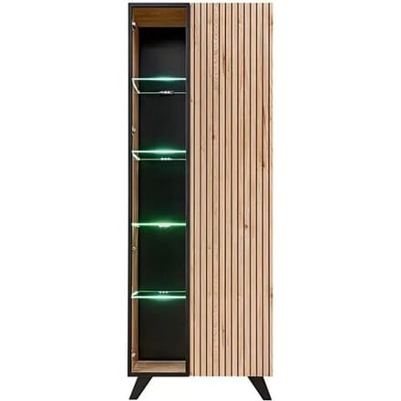 Meublorama Hoge design vitrinekast NIELSEN - 2 deuren met geïntegreerde LED-verlichting