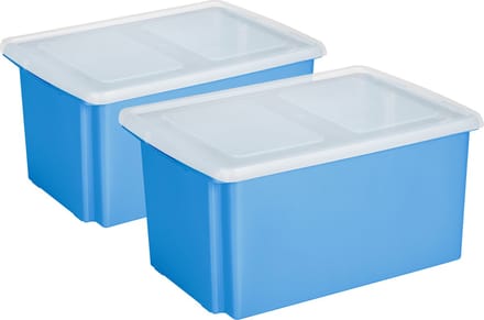 Sunware opslagboxen set - 2x stuks -51 liter - blauw - 59 x 39 x 29 cm - afsluitbare deksel