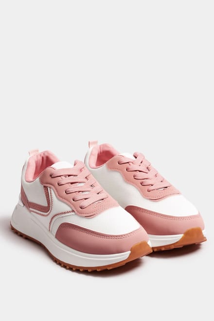 Yours Chunky Sneakers Met Contrast In Een Brede Pasvorm In Wit/Rozesize 41E