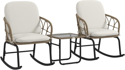 Outsunny Gartenmöbel-Set Stahl, PE Rattan Gelb+Creme