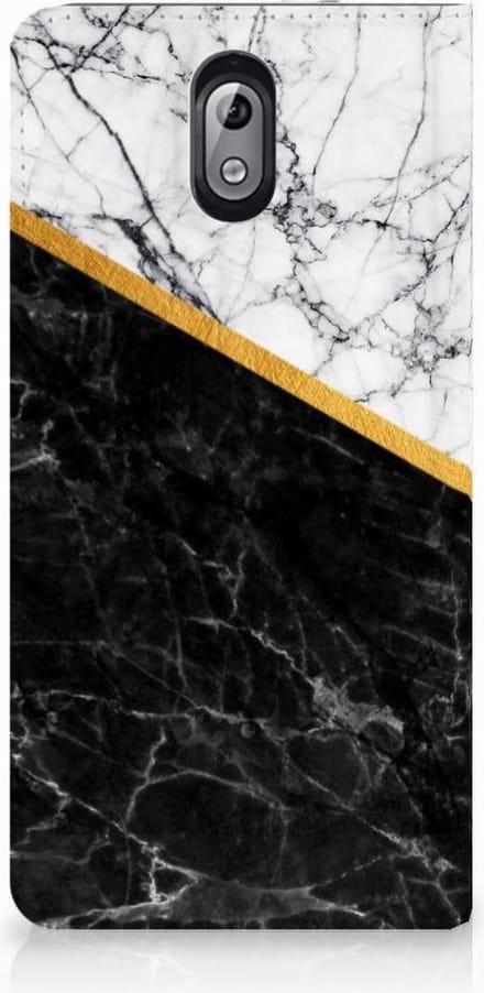 Nokia 3.1 (2018) Standcase Marmer Wit Zwart - Origineel Cadeau Man