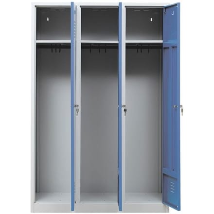 Kledinglocker, 3 deuren, cilinderslot, B 1118 x H 1800 mm lichtgrijs/blauw