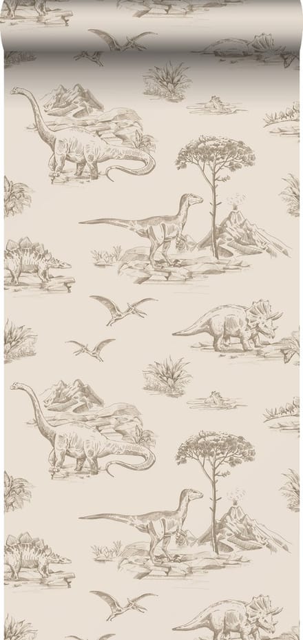 ESTAhome behang dinosaurussen beige - 53 cm x 10.05 m - 139557