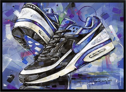 Sneaker print classic BW black persian violet vullend 71x51 cm *ingelijst & gesigneerd