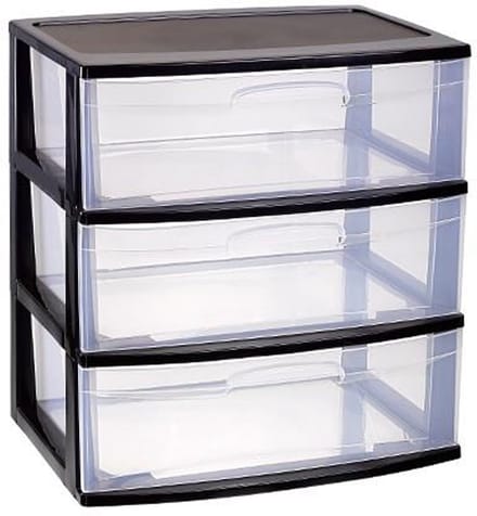 Plasticforte Ladeblokje organizer 3x lades - zwart/transparant - L56 x B40 x H61 cm - plastic