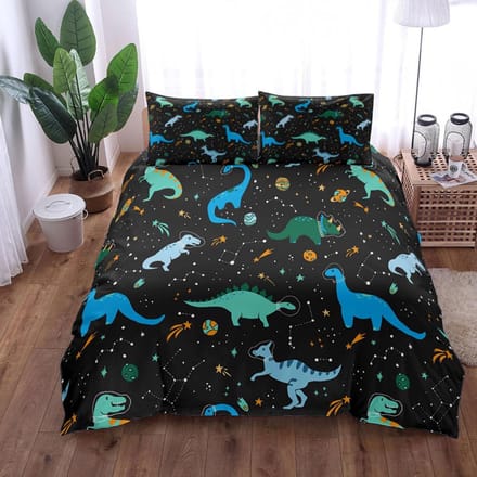 Dinosaurus Ruimte Nacht Dekbedovertrek Set King Queen Double Full Twin Single Maat Marineblauw Beddengoed Set 200x200cm