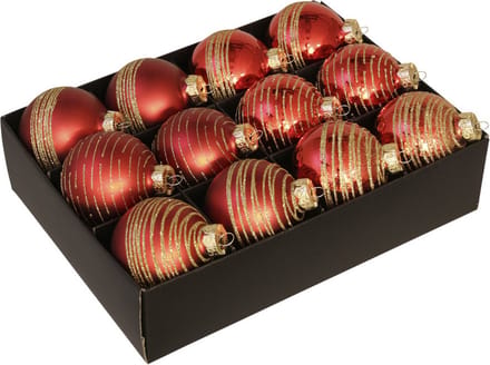 Bellatio decorations Kerstballen - 12x - luxe - rood/goud - glas - kerstversiering