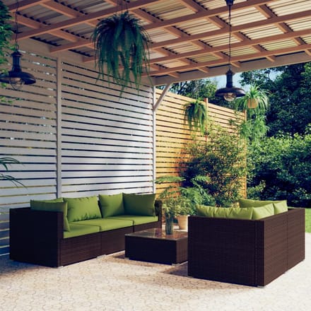 vidaXL - 6-delige - Loungeset - met - kussens - poly - rattan - bruin