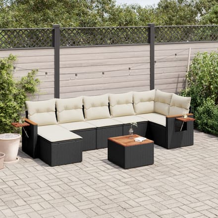 vidaXL - 8-delige - Loungeset - met - kussens - poly - rattan - zwart
