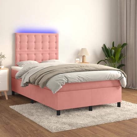 vidaXL - Boxspring - met - matras - en - LED - fluweel - roze - 120x200 - cm