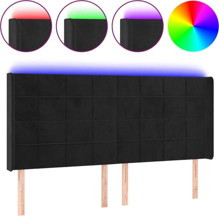 vidaXL - Hoofdbord - LED - 183x16x118/128 - cm - fluweel - zwart