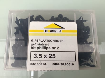 Homefix. Gips plaat schroef. 3.5 x 25 mm. 300 stuks. Plat-kruis-kop.zwart