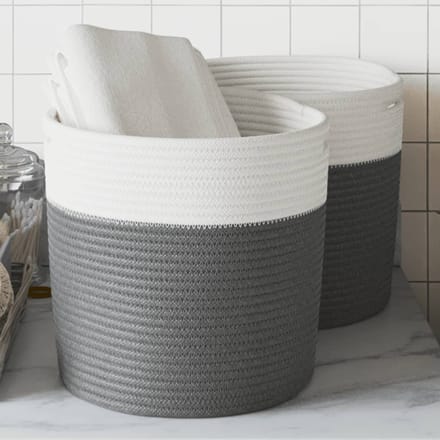 vidaXL - Opbergmanden - 2 - st - Ø - 28x28 - cm - katoen - grijs - en - wit