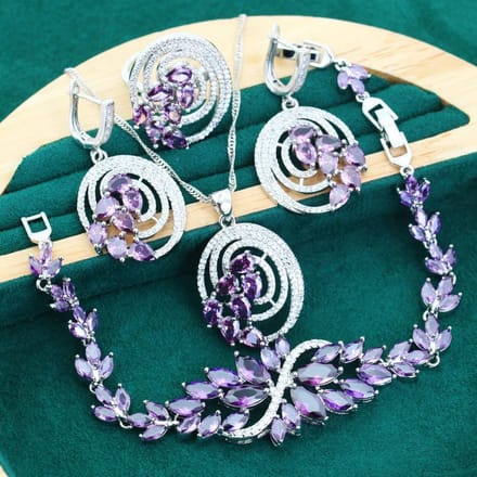 Bruids Luxe Sieraden Oorbellen Open Ringen Armband Set Ketting AAA Zirkoon Set Sieraden gray