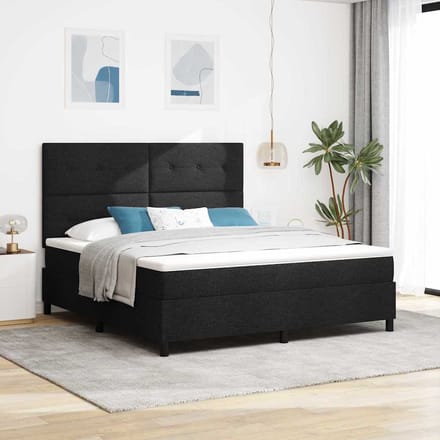 vidaXL - Boxspring - bed - met - LED-stripverlichting - Zwart - 180 - x - 200 - cm - Stof