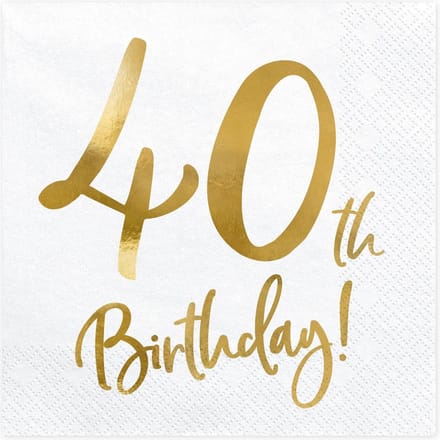 PartyDeco - Servetten - 40th birthday wit (20 stuks)