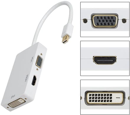 3-in-1 Splitter - DisplayPort naar HDMI/VGA/DVI adapter - Beeldconverter - Thunderbolt - Wit - Jonyx