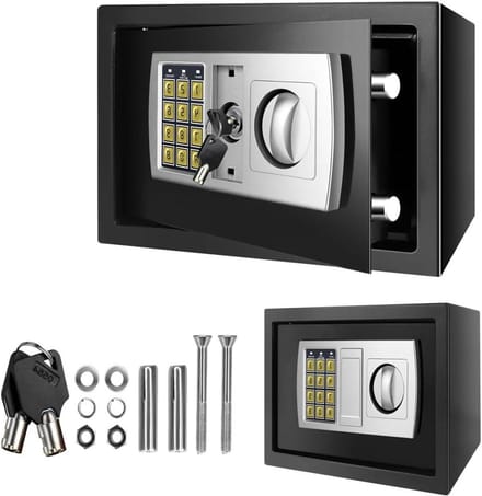 Kleine Brandwerende Kluis - Mini Veiligheidsbox - Waardevolle Spullen Beveiligen - Digitale Code & Sleutel - 8.5 Liter - Zwart