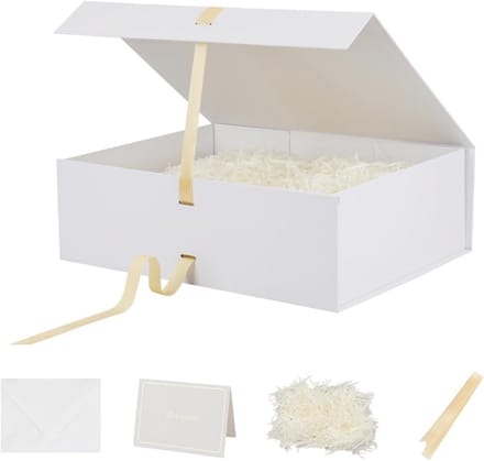 Grote witte opvouwbare geschenkdoos met magnetische sluiting en lint 40 x 20 x 13 cm