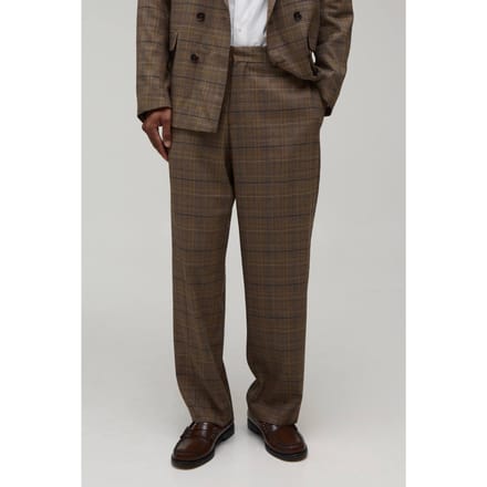 Checked Relaxed Fit Tailored Trousers | Chocolate | Size 42