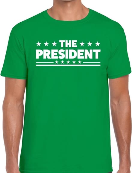 The President tekst t-shirt - groen - voor heren - carnaval - leiding - baas - cadeau - leider M