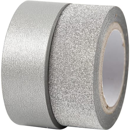Masking tape, B: 15 mm, zilver, 2 rol/ 1 doos