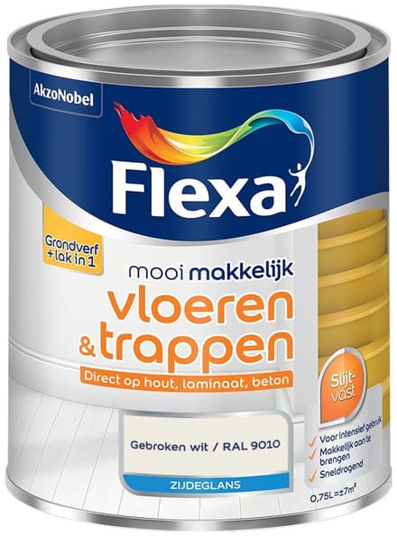 Flexa - Mooi Makkelijk Vloeren & Trappen Zijdeglans - Gebroken Wit / Ral 9010 - Mengverf - 750 Ml