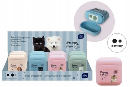 Dubbele PotloodSlijper PUPPY SIGN met Opvangbakje - Diverse Kleuren