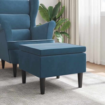 vidaXL - Kruk - met - houten - poten - fluweel - blauw