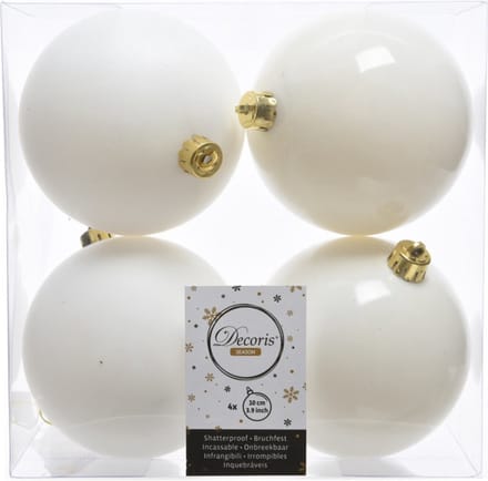 Decoris Kerstballen - 4x st - wol wit - 10 cm - kunststof - kerstversiering