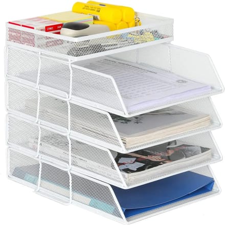Dailygoods 5-laags metalen bureau-organizer, set van 5 stapelbare A4-mapjes, multifunctionele documentenhouder, brievenb