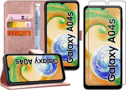 Hoesje geschikt voor Samsung Galaxy A04s / A13 5G - Screen Protector GlassGuard - Book Case Kunstleer Pasjeshouder Roségoud & Screenprotector