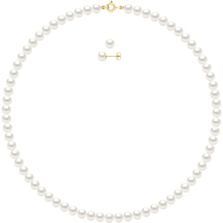 Set bestaande uit: Ketting van echte gekweekte zoetwaterparels semi rond 6-7 mm