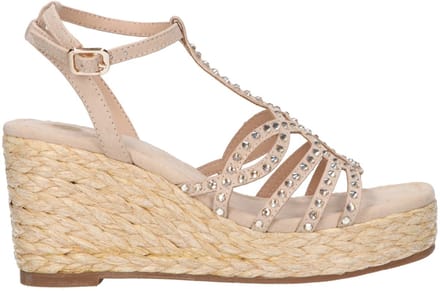 La Strada Wedge Sandaal Beige Micro Met Steentjes - Damesschoenen - Maat - 37