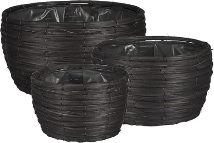 Mica Decorations Bloempot Cleave - 31x31x16 cm - Hout - Zwart- Set van 3