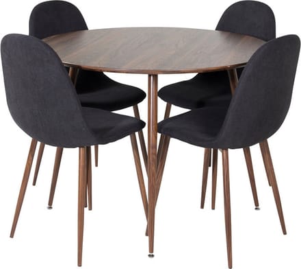 PlazaWA100 eethoek eetkamertafel Okkernoot decor en 4 Polar eetkamerstal zwart.