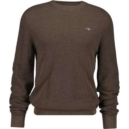 Gant Trui Solid Color Micro Textured Cotton Crew Neck Dark Hazelnut Melange / male