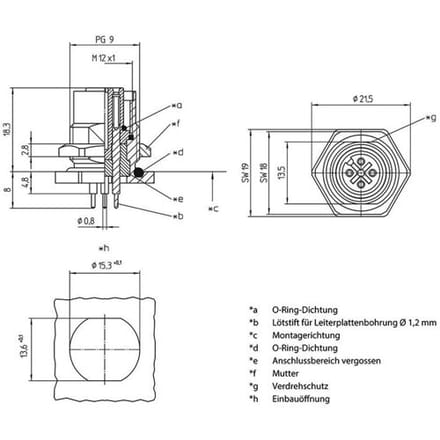 Lutronic 1229 Sensor/actuator inbouwconnector M12 Aantal polen (sensoren): 5 Bus, inbouw 1 stuk(s)