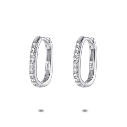 Twice As Nice Ovale oorringen in zilver, zirkonia, 10 mm