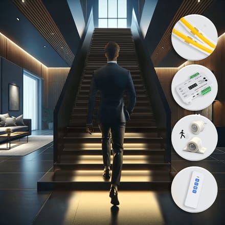 Dynamische trapverlichting set Premium 50 cm met profiel voor max. 16 treden - 12 programma's - Instelbare snelheid en lichtsterkte - Warm wit licht