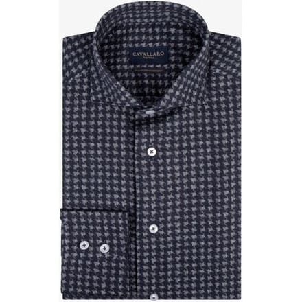 Cavallaro Napoli Overhemd Cecilio Pied-de-Poule Pattern Donker Blauw / male