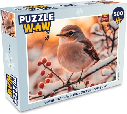 Puzzel Vogel - Tak - Winter - Dieren - Sneeuw - Legpuzzel - Puzzel 500 stukjes
